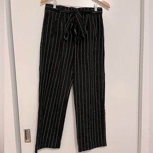 Caara Black Pinstripe Belted Pants, XS/S